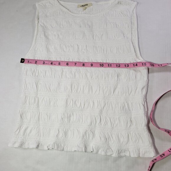 Madewell Women White Cotton Linen Blend Sachi Smocked Tank Top Size M - Picture 5 of 6